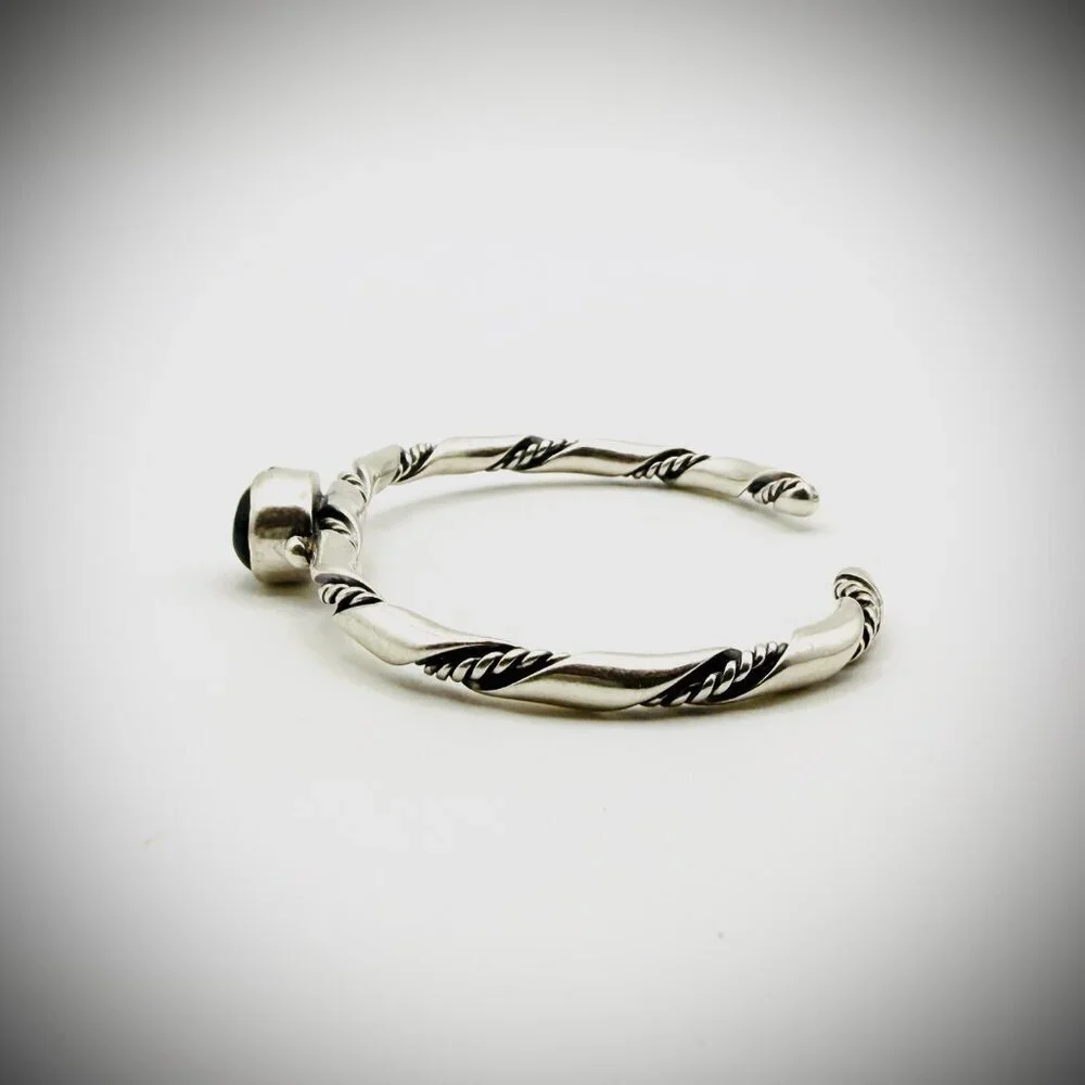 Sterling Twisted Rope Black Onyx Cuff Bracelet 6